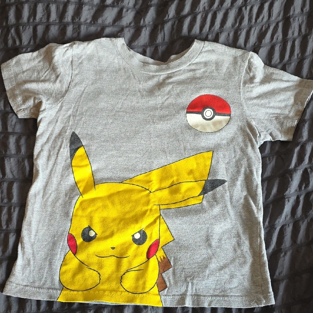 Pokemon Gray Tee with Yellow Pikachu Design